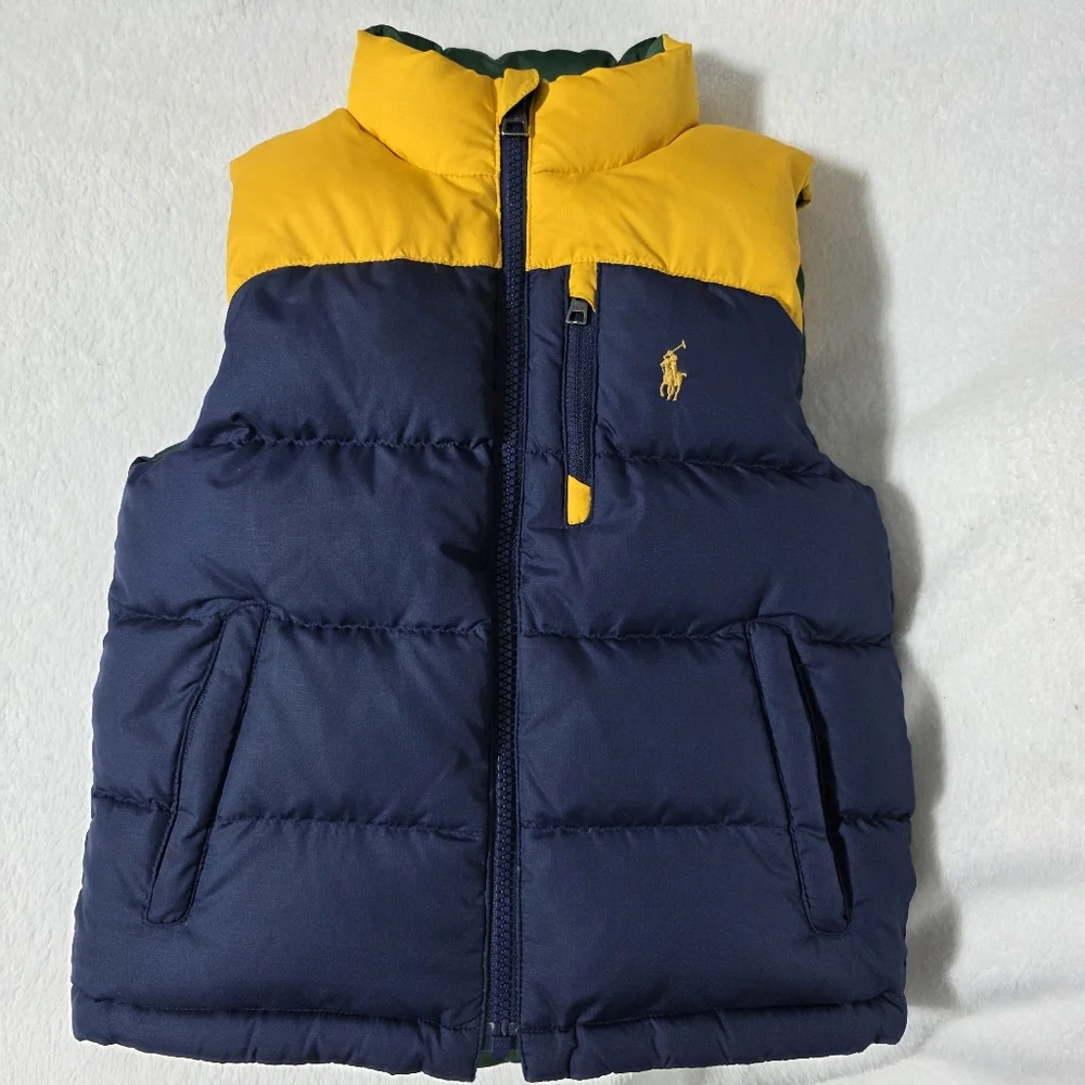 Polo Ralph Lauren Kids reversible puffer vest blue and yellow color-block Sz 5